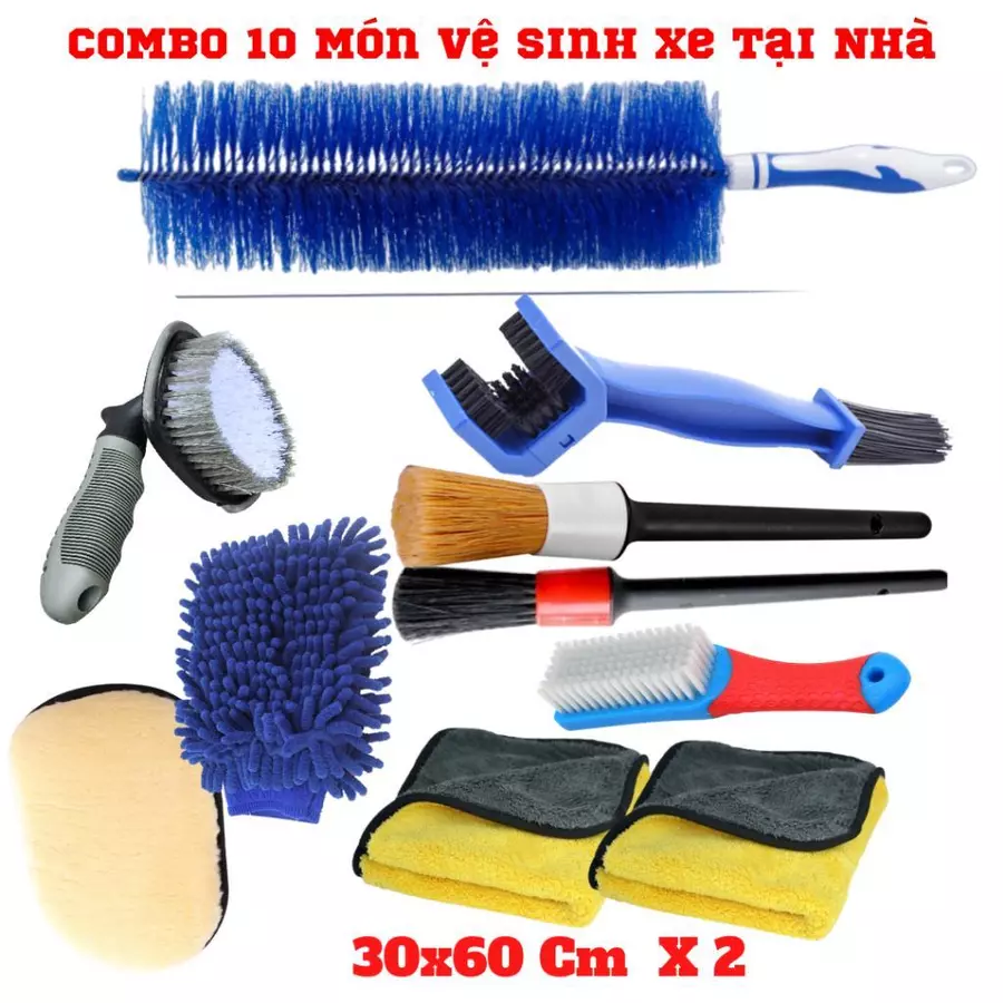Bộ dụng cụ 10 món rửa xe tại nhà cho ô tô và xe máy