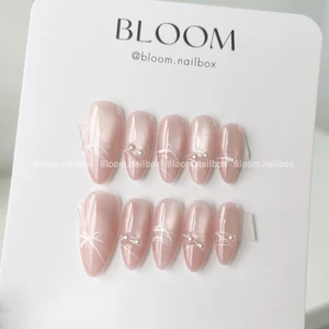 Móng úp thiết kế thủ công mắt mèo hồng nơ ẩn xinh ko vướng nail đi học đi chơi by Bloom.nailbox