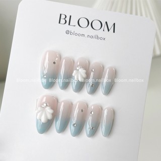[B73] Nailbox thiết kế mùa hè xanh dương dịu mát đính charm sò biển hồng xanh Bloom.nailbox