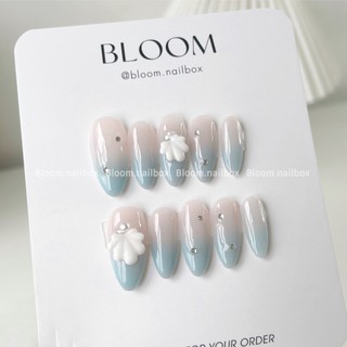 [B73] Nailbox thiết kế mùa hè xanh dương dịu mát đính charm sò biển hồng xanh Bloom.nailbox