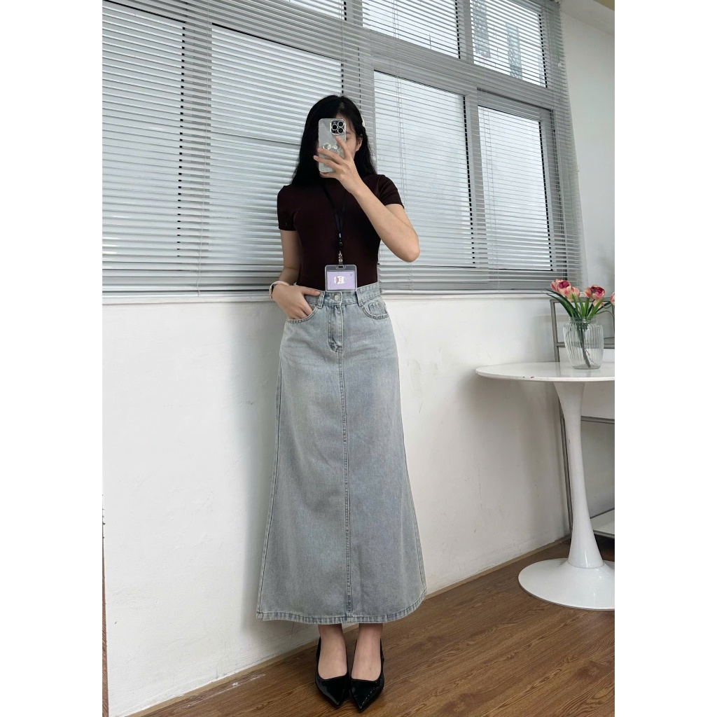 Chân Váy Jeans Đuôi Cá Dáng Dài Xẻ Sau Tôn Dáng CV7915 P9K12