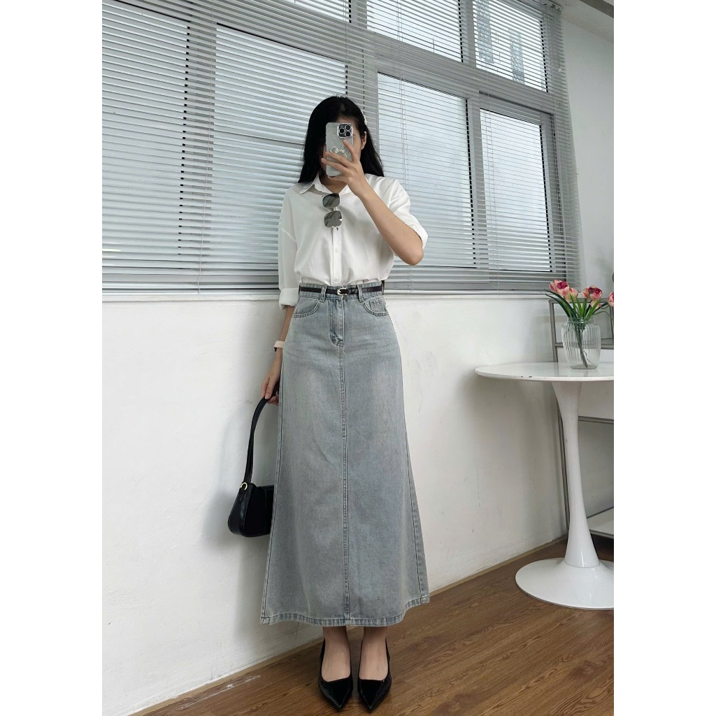 Chân Váy Jeans Đuôi Cá Dáng Dài Xẻ Sau Tôn Dáng CV7915 P9K12