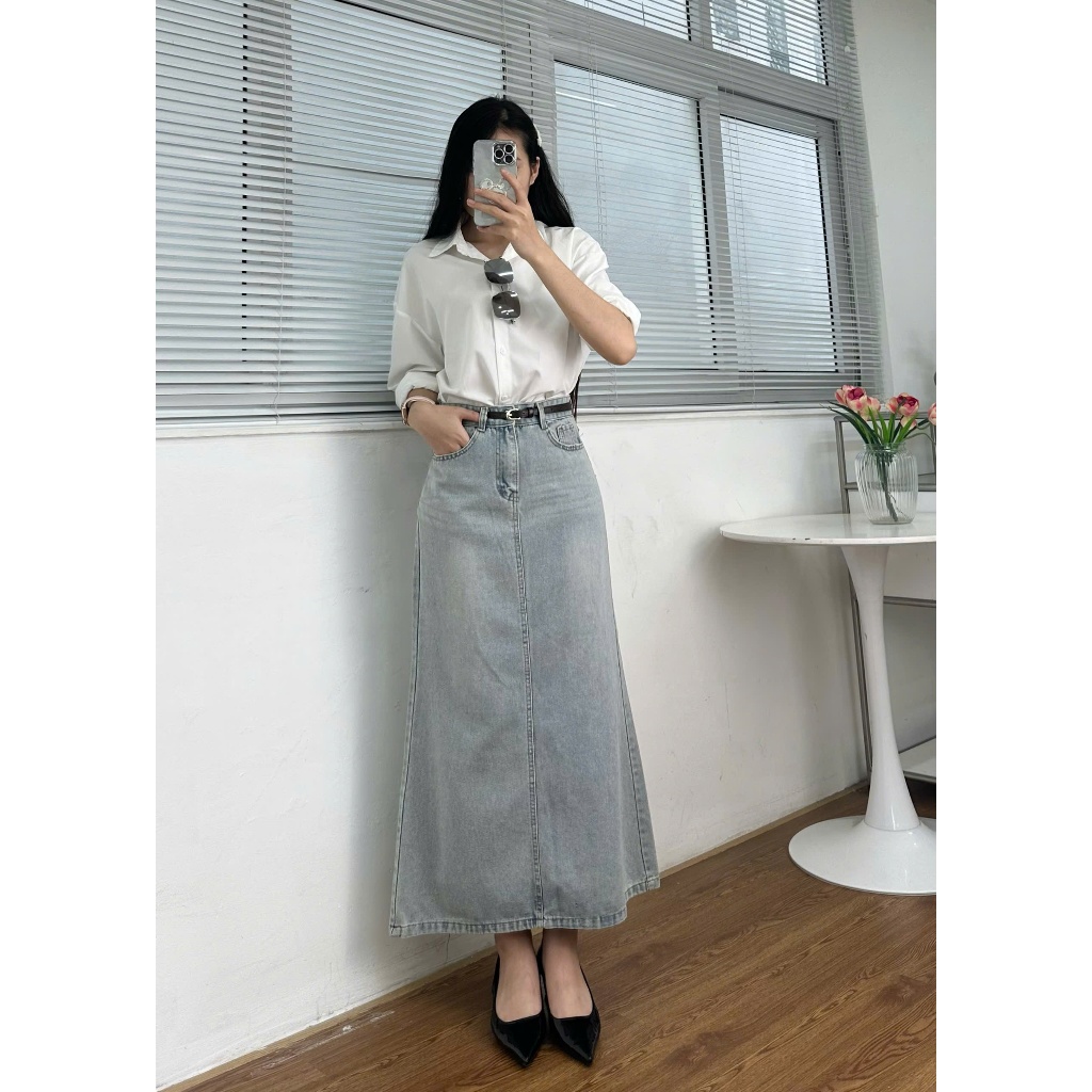 Chân Váy Jeans Đuôi Cá Dáng Dài Xẻ Sau Tôn Dáng CV7915 P9K12