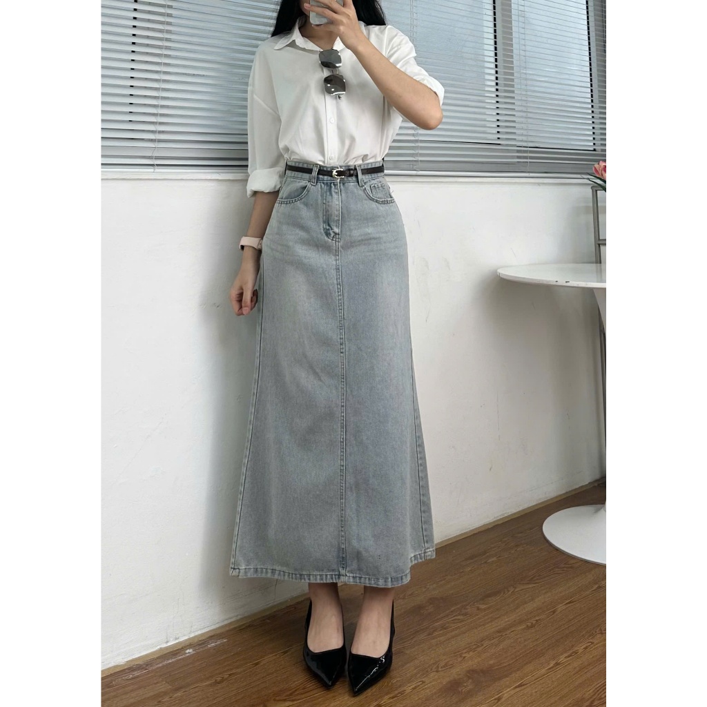 Chân Váy Jeans Đuôi Cá Dáng Dài Xẻ Sau Tôn Dáng CV7915 P9K12