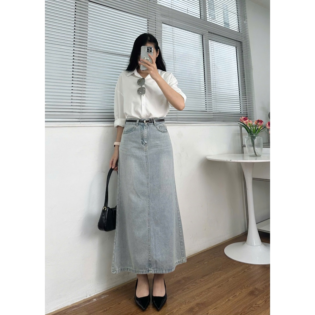 Chân Váy Jeans Đuôi Cá Dáng Dài Xẻ Sau Tôn Dáng CV7915 P9K12