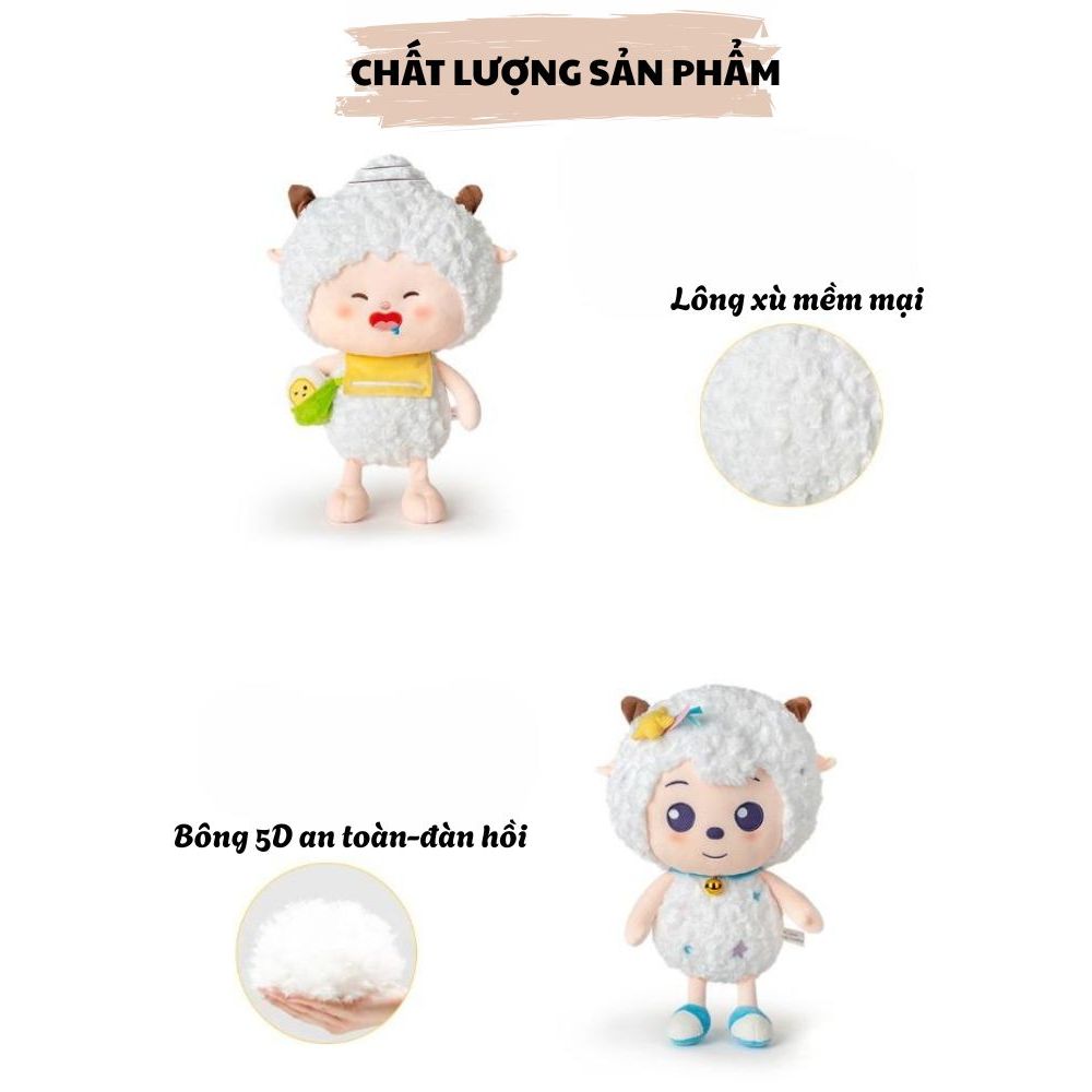Gấu bông con cừu vui vẻ đáng yêu, Cừu bông trắng lông cừu cao cấp làm quà tặng sinh nhật cho bé