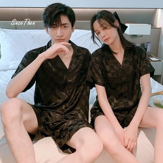 Đồ ngủ lụa đôi, bộ pijama đôi ngắn tay màu đen màu hè mát mẻ chất vải Satin - Since Then