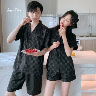 Đồ ngủ lụa đôi, bộ pijama đôi ngắn tay màu đen màu hè mát mẻ chất vải Satin - Since Then