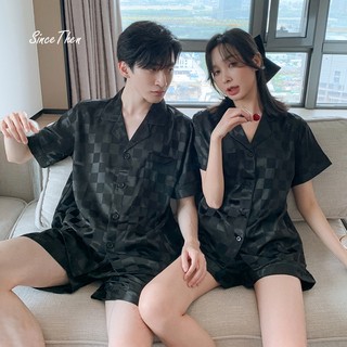 Đồ ngủ lụa đôi, bộ pijama đôi ngắn tay màu đen màu hè mát mẻ chất vải Satin - Since Then