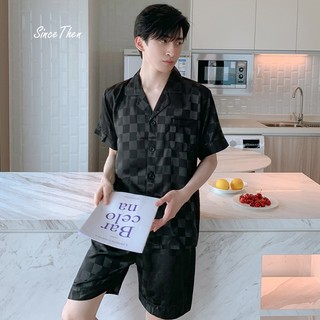 Đồ ngủ lụa đôi, bộ pijama đôi ngắn tay màu đen màu hè mát mẻ chất vải Satin - Since Then
