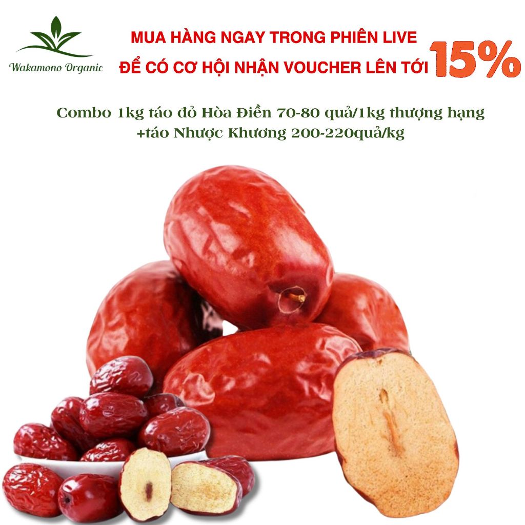 táo đỏ Wakamono Organic 1kg dòng Hoà Điền  (60-80 quả/1kg)+ 1kg dòng Nhược Khương 200-220quả/kg