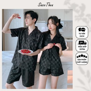Đồ ngủ lụa đôi, bộ pijama đôi ngắn tay màu đen màu hè mát mẻ chất vải Satin - Since Then
