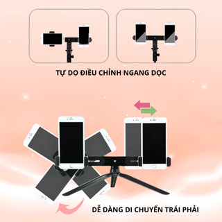 Thanh Ngang Gắn 3 Kẹp Điện Thoại Cho Chân Đèn Trợ Sáng – Quay Video, Livestream Nhiều Thiết Bị