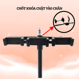 Thanh Ngang Gắn 3 Kẹp Điện Thoại Cho Chân Đèn Trợ Sáng – Quay Video, Livestream Nhiều Thiết Bị