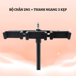 Thanh Ngang Gắn 3 Kẹp Điện Thoại Cho Chân Đèn Trợ Sáng – Quay Video, Livestream Nhiều Thiết Bị