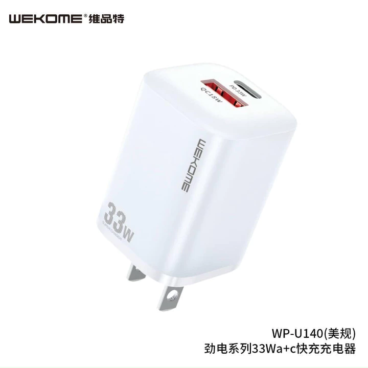 Bộ Sạc Nhanh Wk U140 gồm 2 Cổng sạc Nhanh TypeC-USB, Hỗ Trợ Sạc Nhanh PD 33W và QC 3.0 Chống Nóng Sạc Nhanh – 6