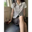 Áo sơ mi cộc tay nữ màu trắng kẻ caro dáng vừa hoạ tiết trái tim thêu ASM011 - Tiktik