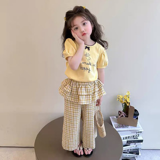 sẵn 90-order quảng châu-set bộ áo thun phối quần dài xuông bèo cho bé gái