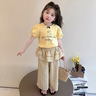 sẵn 90-order quảng châu-set bộ áo thun phối quần dài xuông bèo cho bé gái