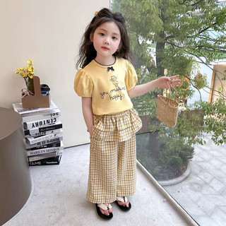 sẵn 90-order quảng châu-set bộ áo thun phối quần dài xuông bèo cho bé gái