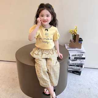 sẵn 90-order quảng châu-set bộ áo thun phối quần dài xuông bèo cho bé gái