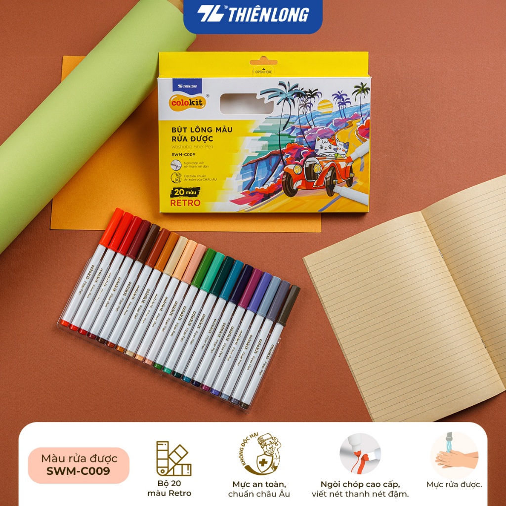Ảnh Bút lông màu Fiber Pen Thiên Long Colokit - Có màu rửa được, ngòi bấm, đầu ngòi êm trơn, mực an toàn tiêu chuẩn Châu Âu 2