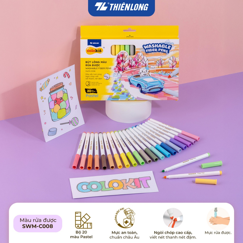 Ảnh Bút lông màu Fiber Pen Thiên Long Colokit - Có màu rửa được, ngòi bấm, đầu ngòi êm trơn, mực an toàn tiêu chuẩn Châu Âu 3