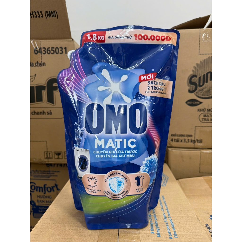 Nước giặt Omo 1.8kg ,2kg cho máy giặt cửa trên / cửa trước dạng túi có nắp giá rẻ và siêu tiết kiệm.