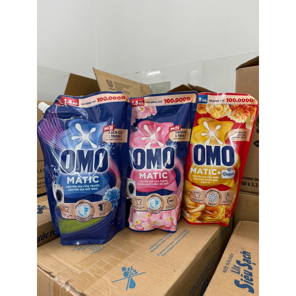 Nước giặt Omo 1.8kg ,2kg cho máy giặt cửa trên / cửa trước dạng túi có nắp giá rẻ và siêu tiết kiệm.