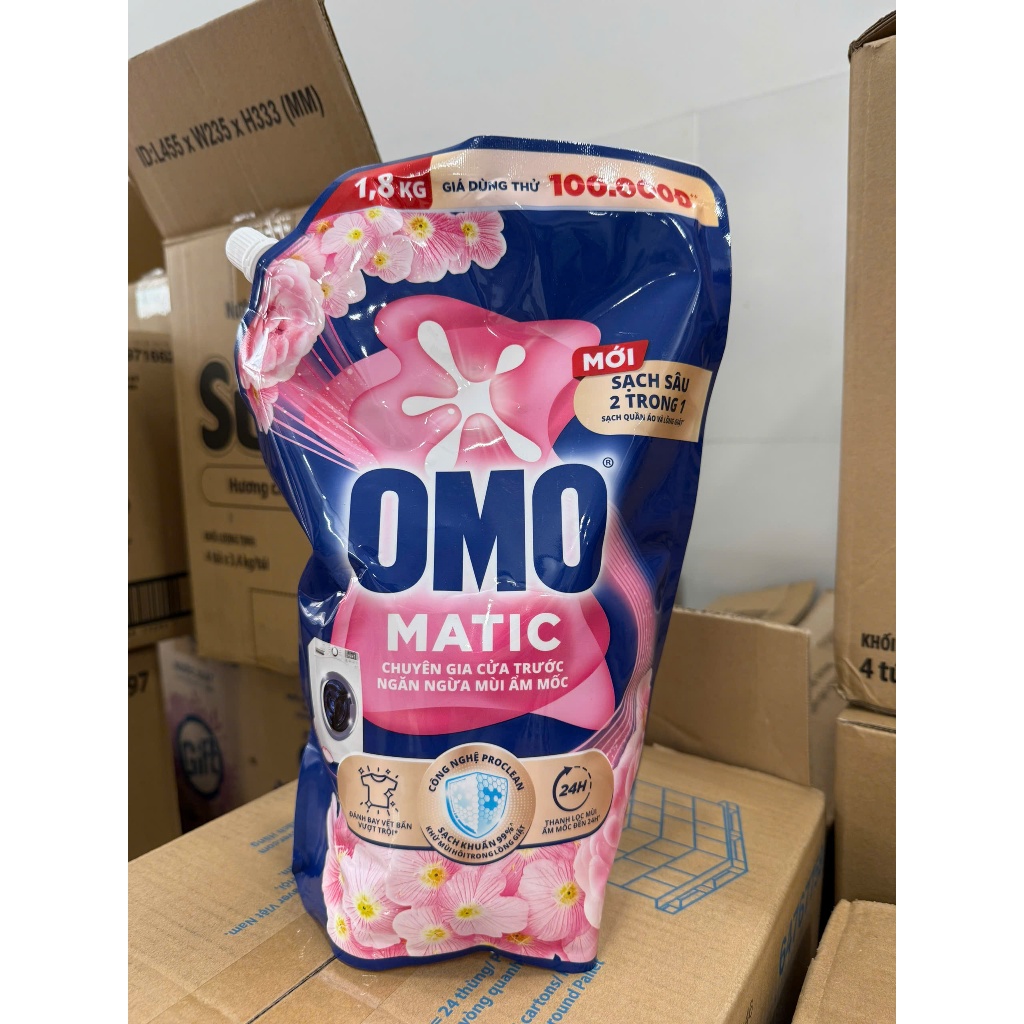 Nước giặt Omo 1.8kg ,2kg cho máy giặt cửa trên / cửa trước dạng túi có nắp giá rẻ và siêu tiết kiệm.