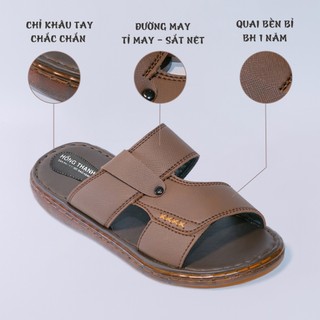 Dép da nam quai may IGU  cao cấp,Dép quai ngang trung niên êm ái,đế cao su chống trơn.