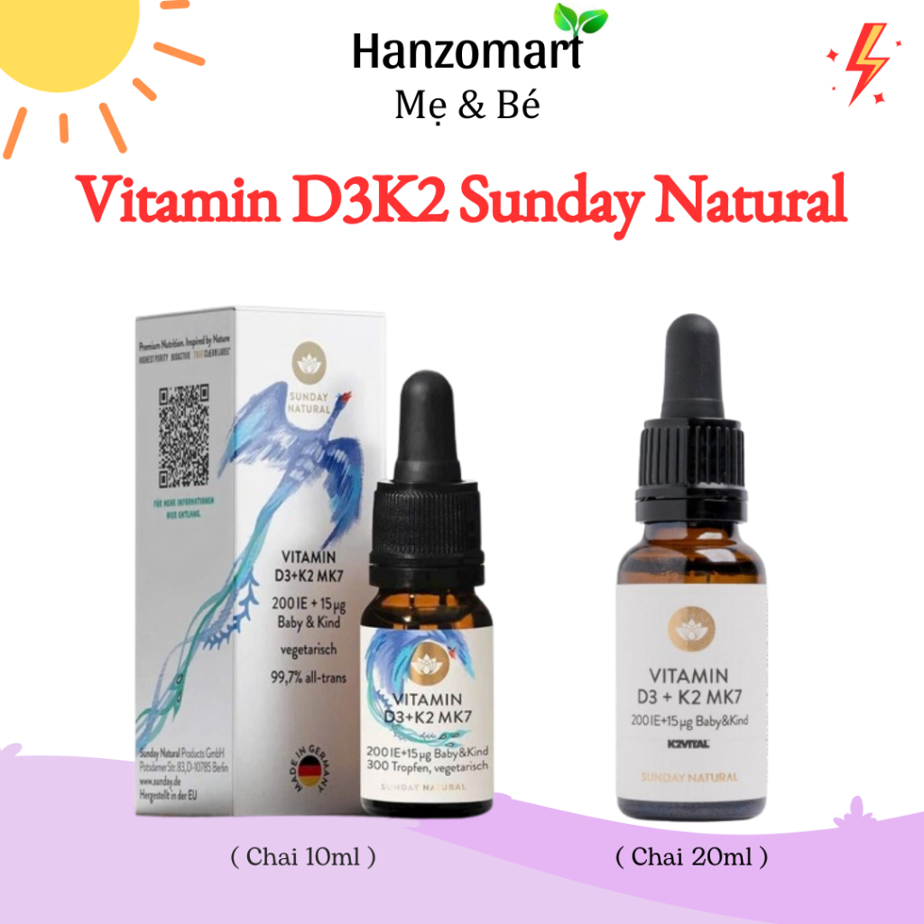 Vitamin D3 K2 Mk7 Sunday Natural Đức, vitamin cho bé 10ml - hanzomart