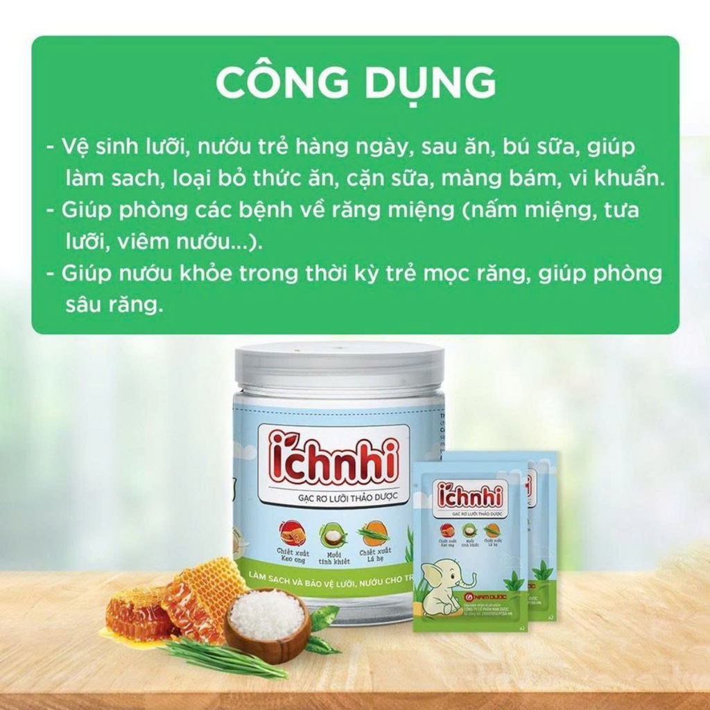 Ảnh Gạc rơ lưỡi thảo dược Ích Nhi hộp 30 gói giúp vệ sinh răng miệng, làm sạch và bảo vệ lưỡi, nướu trẻ sơ sinh, người ốm 2