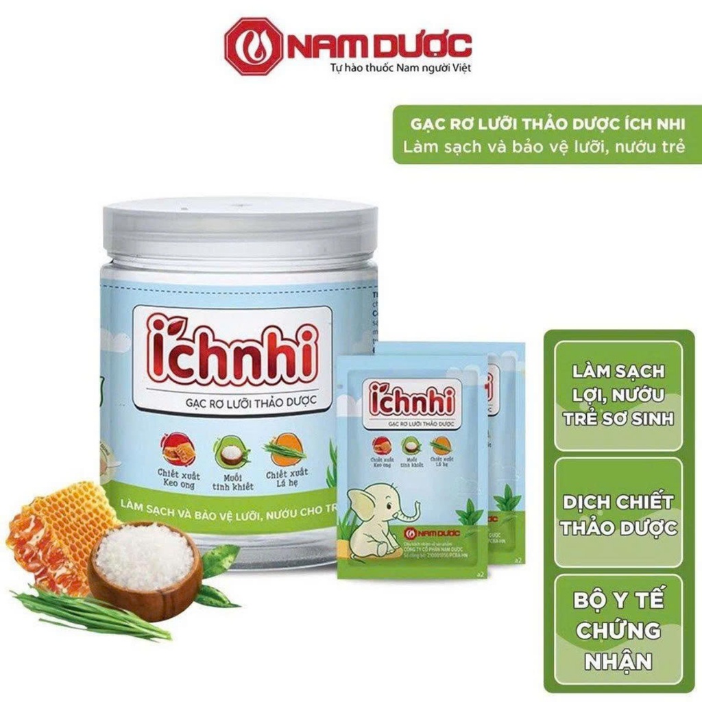 Ảnh Gạc rơ lưỡi thảo dược Ích Nhi hộp 30 gói giúp vệ sinh răng miệng, làm sạch và bảo vệ lưỡi, nướu trẻ sơ sinh, người ốm 1