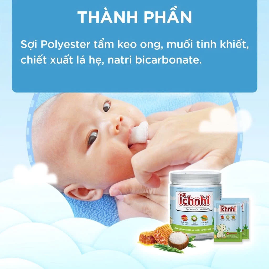 Ảnh Gạc rơ lưỡi thảo dược Ích Nhi hộp 30 gói giúp vệ sinh răng miệng, làm sạch và bảo vệ lưỡi, nướu trẻ sơ sinh, người ốm 3