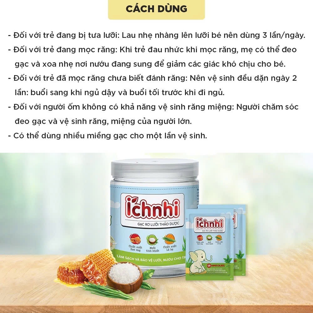Ảnh Gạc rơ lưỡi thảo dược Ích Nhi hộp 30 gói giúp vệ sinh răng miệng, làm sạch và bảo vệ lưỡi, nướu trẻ sơ sinh, người ốm 4