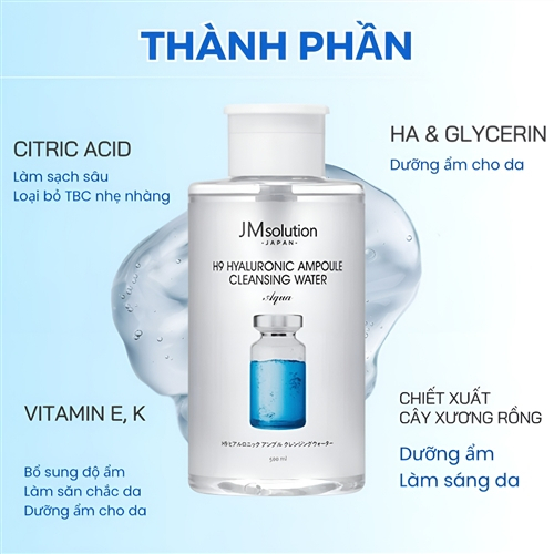 Nước Tẩy Trang JMsolution H9 Hyaluronic Ampoule Cleansing Water Aqua 500ml Cocolux