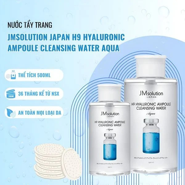 Nước Tẩy Trang JMsolution H9 Hyaluronic Ampoule Cleansing Water Aqua 500ml Cocolux