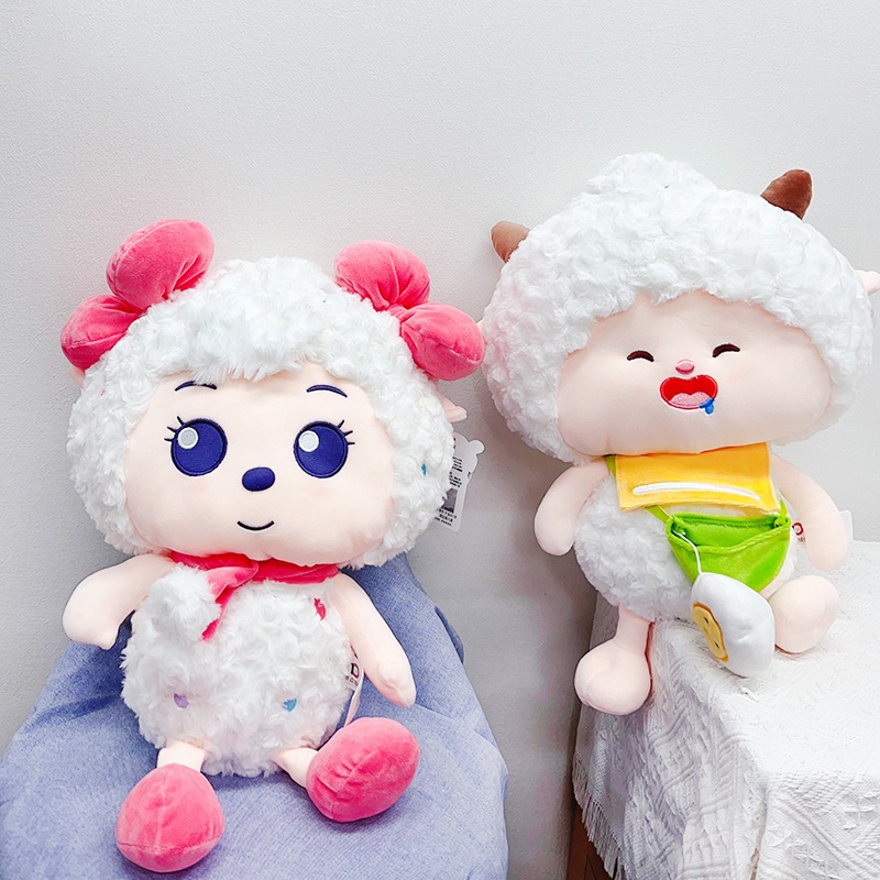 Gấu bông con cừu vui vẻ đáng yêu, Cừu bông trắng lông cừu cao cấp làm quà tặng sinh nhật cho bé