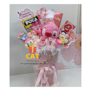 ( hoả tốc HCM ) Bó hoa gấu mix cùng bánh kẹo , Bó hoa bánh kẹo , gấu bông stitch , hoa gấu bông
