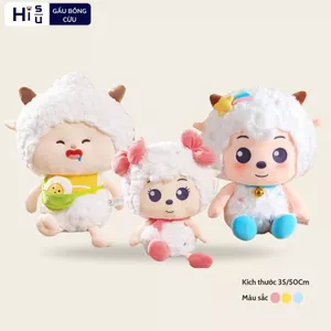 Gấu bông con cừu vui vẻ đáng yêu, Cừu bông trắng lông cừu cao cấp làm quà tặng sinh nhật cho bé