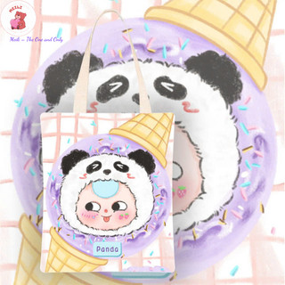 Túi Vải Canvas BB3 - Đầu Panda Mũ - lớn Túi Tote Đi Học Dạo Phố Dễ Thương MEILI STORE