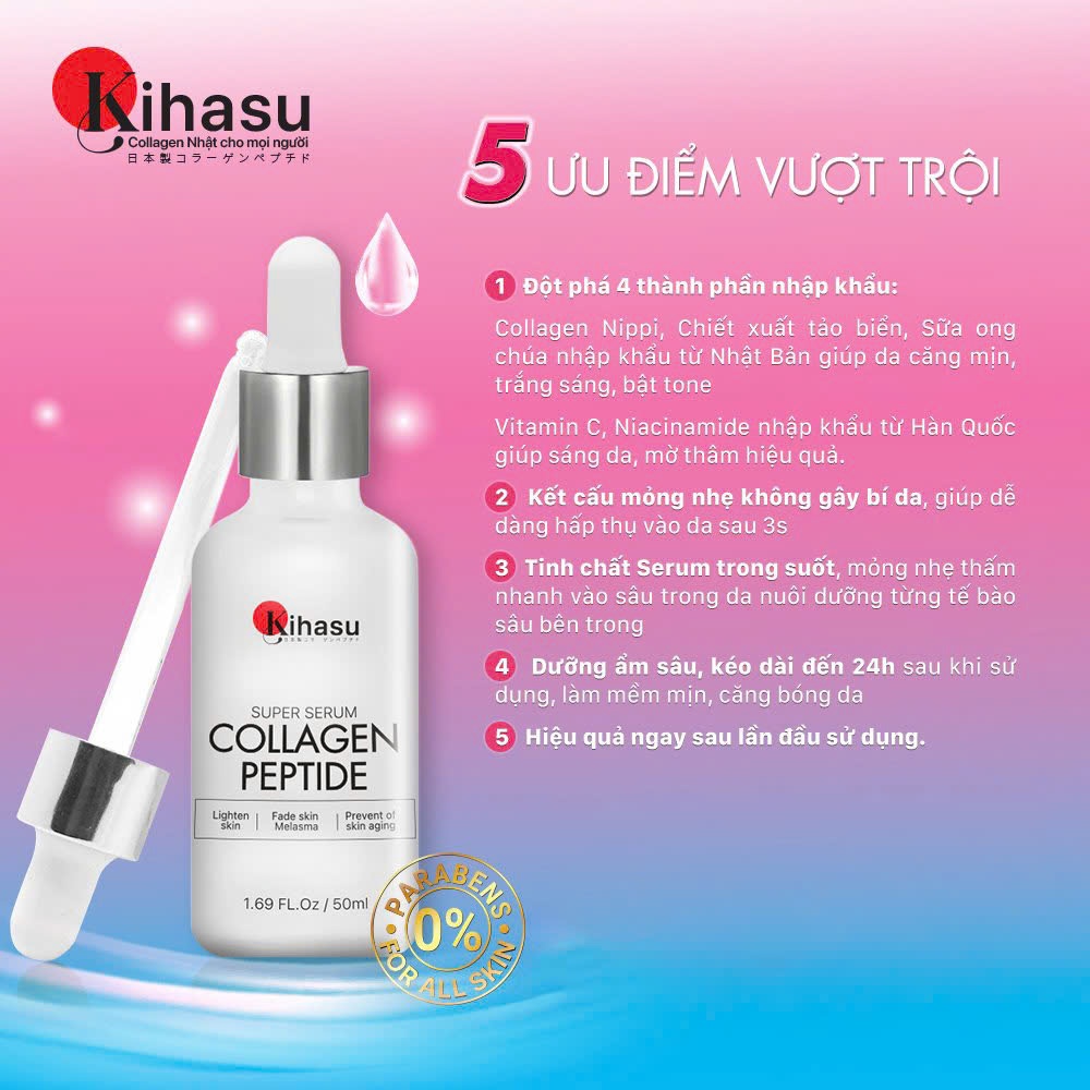 Ảnh Serum Collagen Kihasu Dưỡng Trắng Da, Cấp Ẩm, Chống Lão Hóa, Se Khít Lỗ Chân Lông, Phục Hồi Da 4