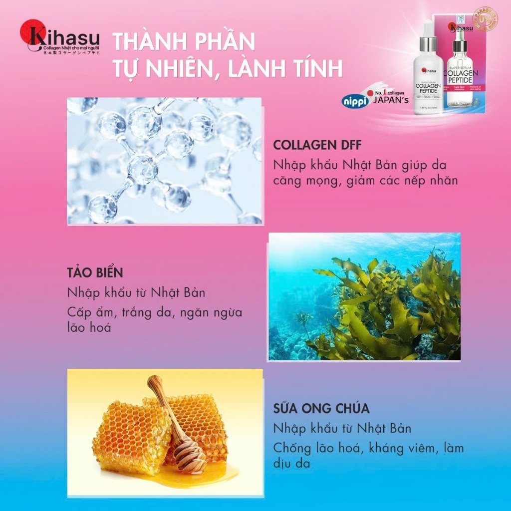 Ảnh Serum Collagen Kihasu Dưỡng Trắng Da, Cấp Ẩm, Chống Lão Hóa, Se Khít Lỗ Chân Lông, Phục Hồi Da 2
