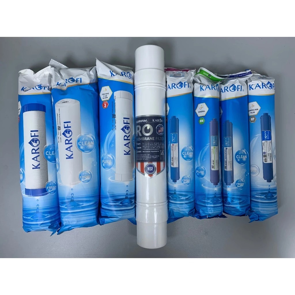 Bộ 8 lõi lọc nước Karofi chính hãng gồm 123 Smax Pro, RO đúc Mỹ và lõi chức năng 5678