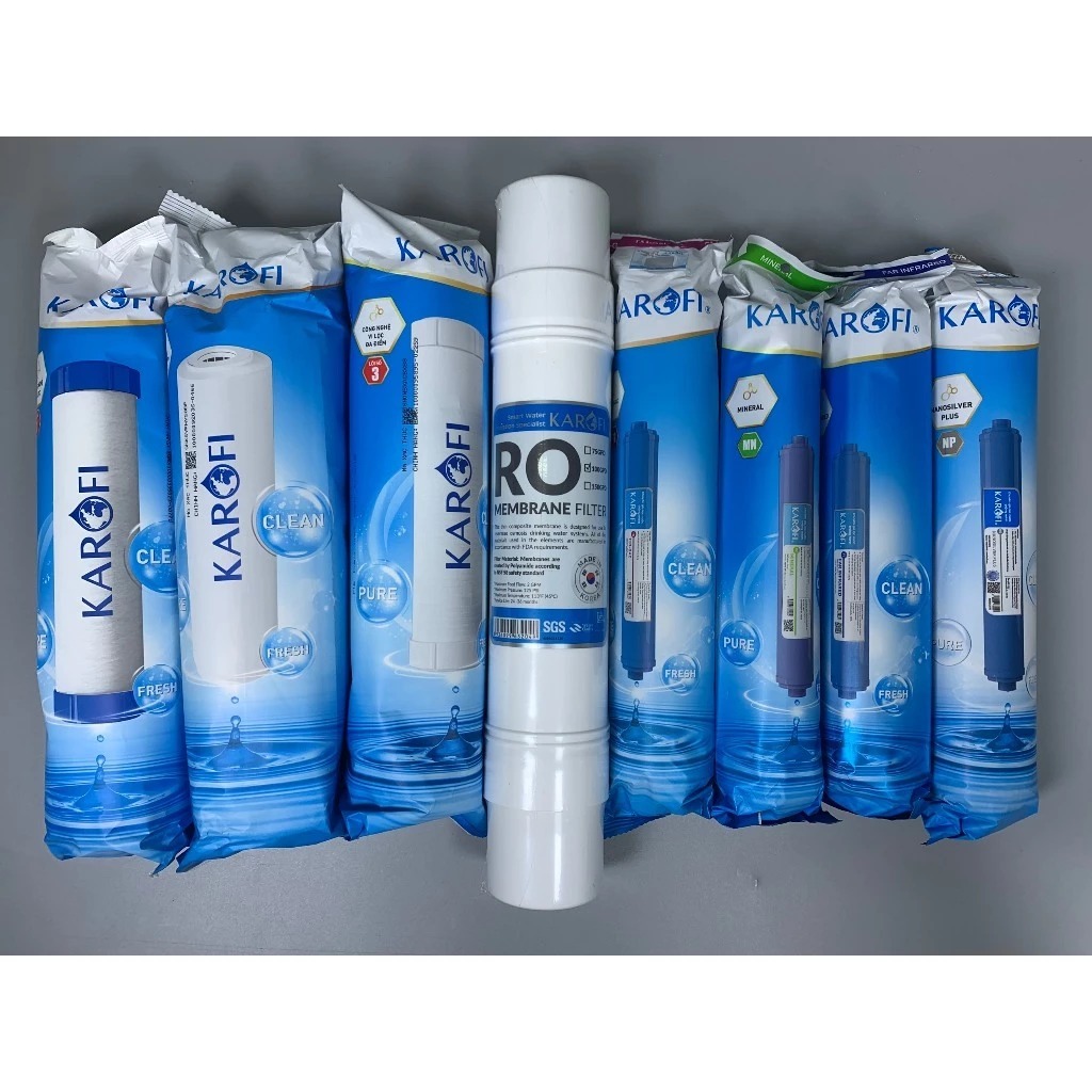 Bộ 8 lõi lọc nước Karofi chính hãng gồm 123 Smax Pro, RO đúc Mỹ và lõi chức năng 5678