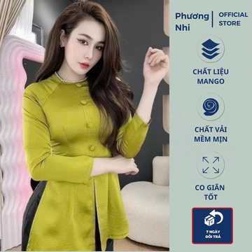 Áo Bà Ba Nữ Lẻ Cổ Tròn Đính Ngọc Chất Liệu Mango Size Từ 42-68kg, Áo Bà Ba Nữ - Phương Nhi