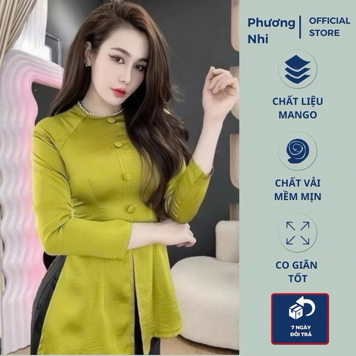 Áo Bà Ba Nữ Lẻ Cổ Tròn Đính Ngọc Chất Liệu Mango Size Từ 42-68kg, Áo Bà Ba Nữ - Phương Nhi