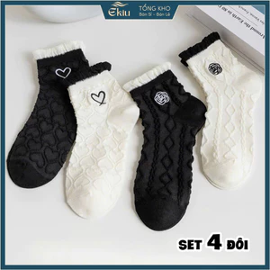 Tất vớ nữ cổ ngắn họa tiết trái tym dễ thương, chất liệu mềm mịn co giãn 4 chiều - Ekiu Shop