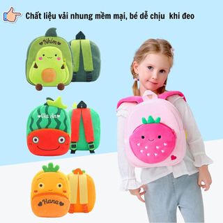 (Thêu Tên) Balo Trái Cây Cho Bé Vải Nhung Mềm, Đi Học Đi Chơi, Gọn Nhẹ Tiện Lợi